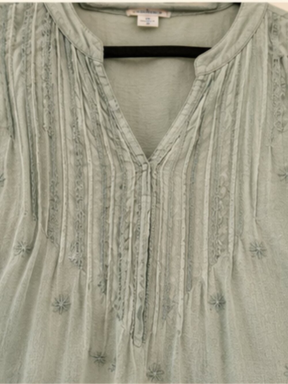 Sundance Prairie Chic Nostalgia Sage Embroidered Pintuck Lace Boho Blouse PM - Picture 5 of 9